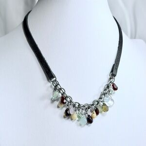 Silpada Leather & Oxidized Sterling w/Faceted Briolette Glass & Pearl Necklace